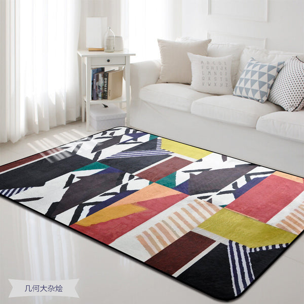 Geometric Colorful Printed Rectangle Carpet Rugs For Living Room Bedroom Europe Decorative Rugs Water Absorption Non-Slip Carpet