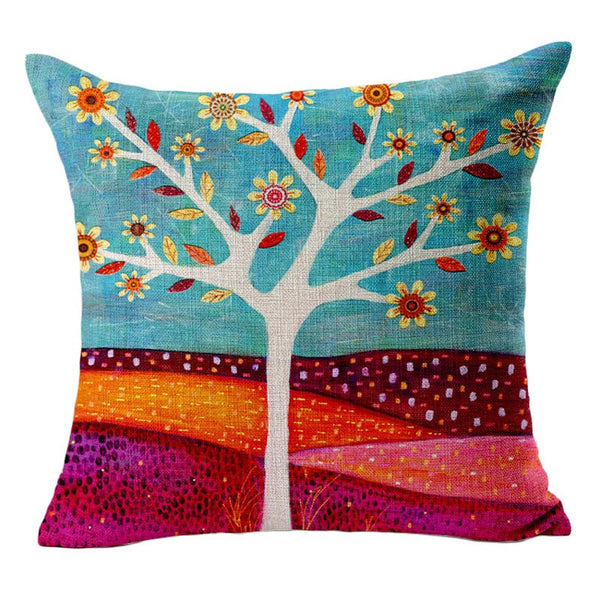 Tree Cushion Covers Bed Car Printed Cotton Linen Sofa Vintage Pillowcase