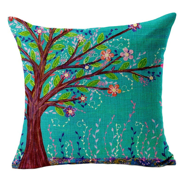 Tree Cushion Covers Bed Car Printed Cotton Linen Sofa Vintage Pillowcase