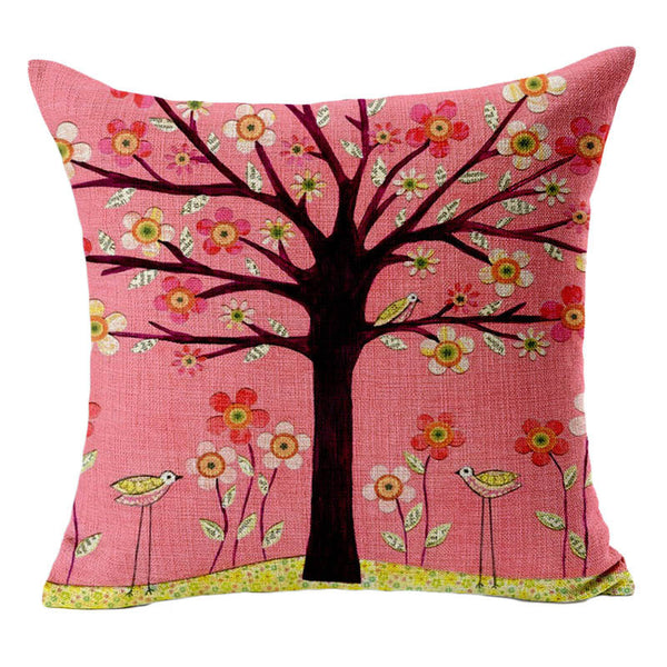 Tree Cushion Covers Bed Car Printed Cotton Linen Sofa Vintage Pillowcase