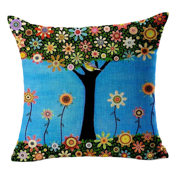 Tree Cushion Covers Bed Car Printed Cotton Linen Sofa Vintage Pillowcase