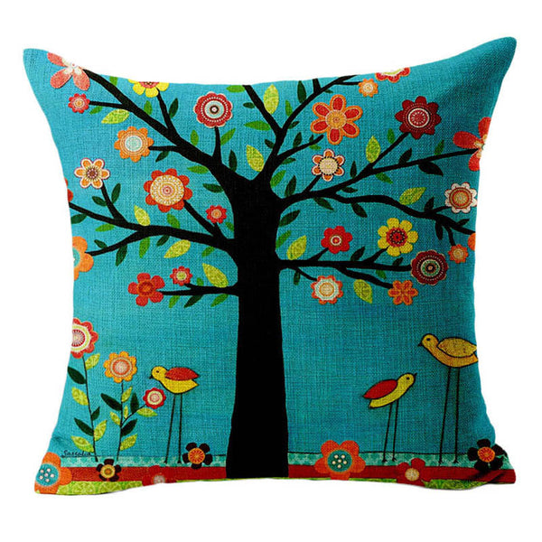 Tree Cushion Covers Bed Car Printed Cotton Linen Sofa Vintage Pillowcase