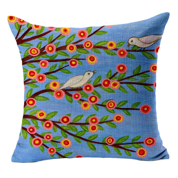 Tree Cushion Covers Bed Car Printed Cotton Linen Sofa Vintage Pillowcase