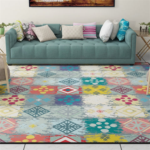 Colorful Patched Geometric Parlor Living Room Decorative Carpet Floor Foot Door Yoga Mat Pad Bathroom Kitchen Area Rug Rectangle