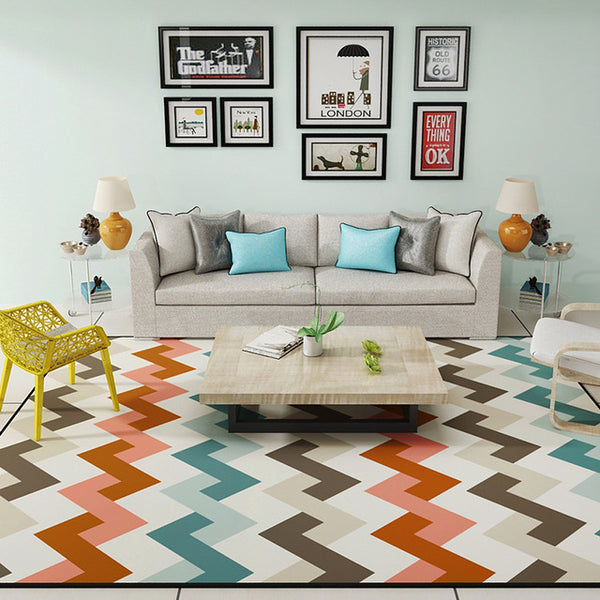 Colorful Patched Geometric Parlor Living Room Decorative Carpet Floor Foot Door Yoga Mat Pad Bathroom Kitchen Area Rug Rectangle